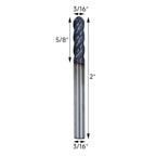 5pcs 3/16in Ball Nose Solid Carbide End Mills, 4 Flute, 30 Degree