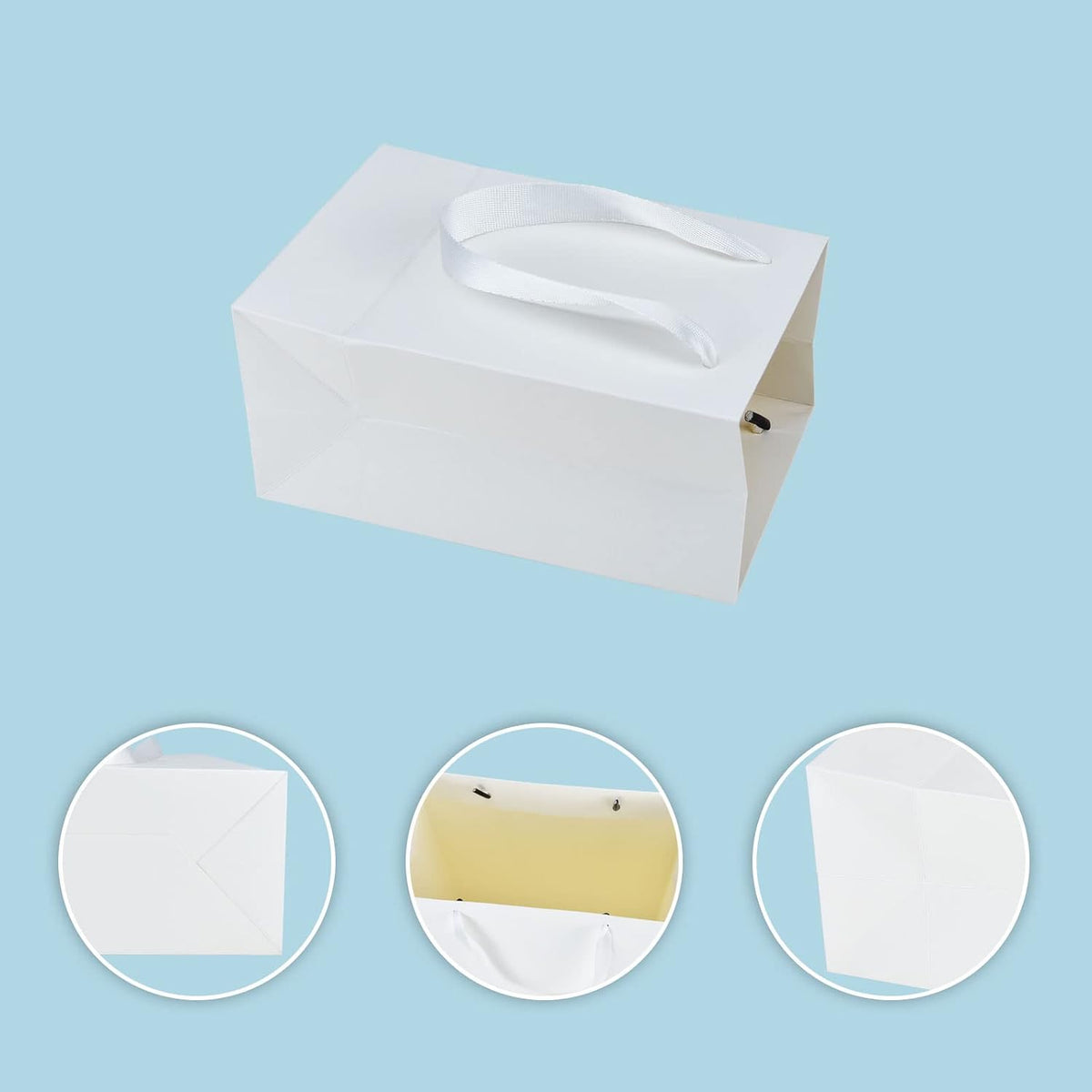 White Gift Bags with Handles, 30 Pack, 5.25x3.75x8 IN