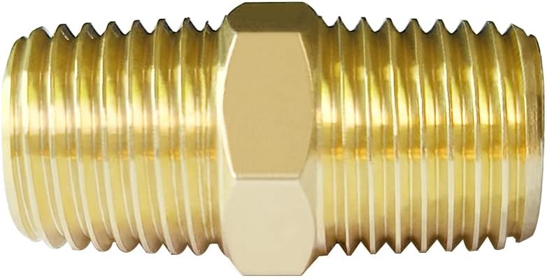 Hooshing 5PCS Brass Hex Nipple 1/8" x 1/8" NPT Male to Male Pipe Fitting