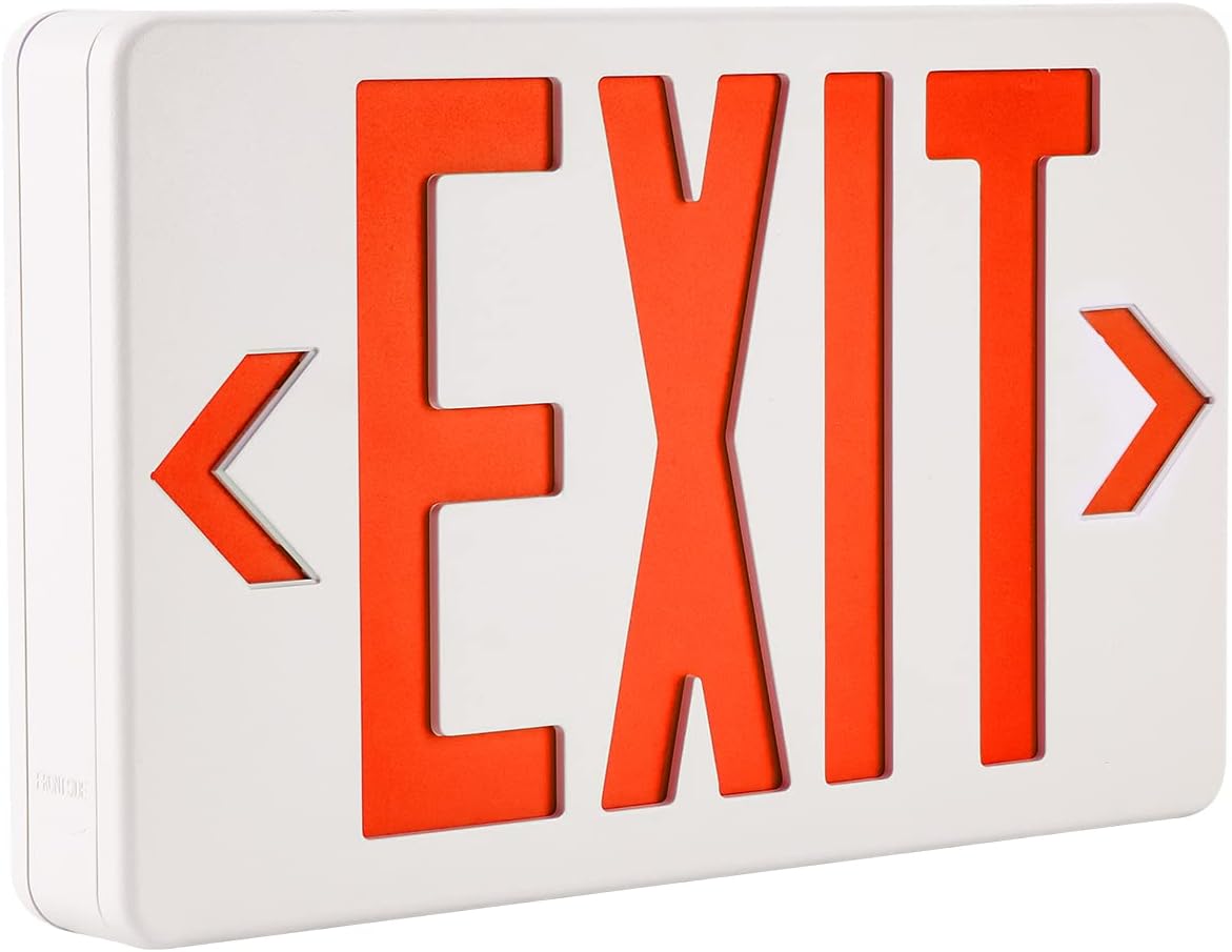 LED Exit Sign Emergency Light Single or Double Faces Rechargeable UL Certified GX-200NR (Red)