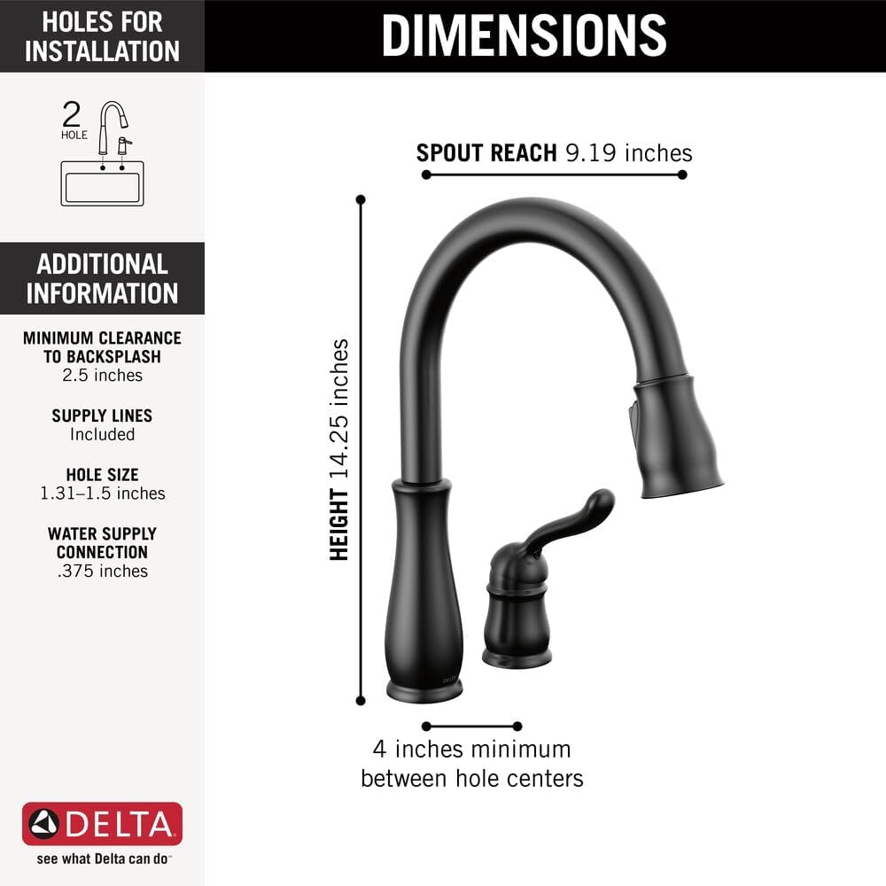 Leland Matte Black Kitchen Faucet with Pull Down Sprayer, Traditional Single Hole Kitchen Sink Faucet, Single Handle