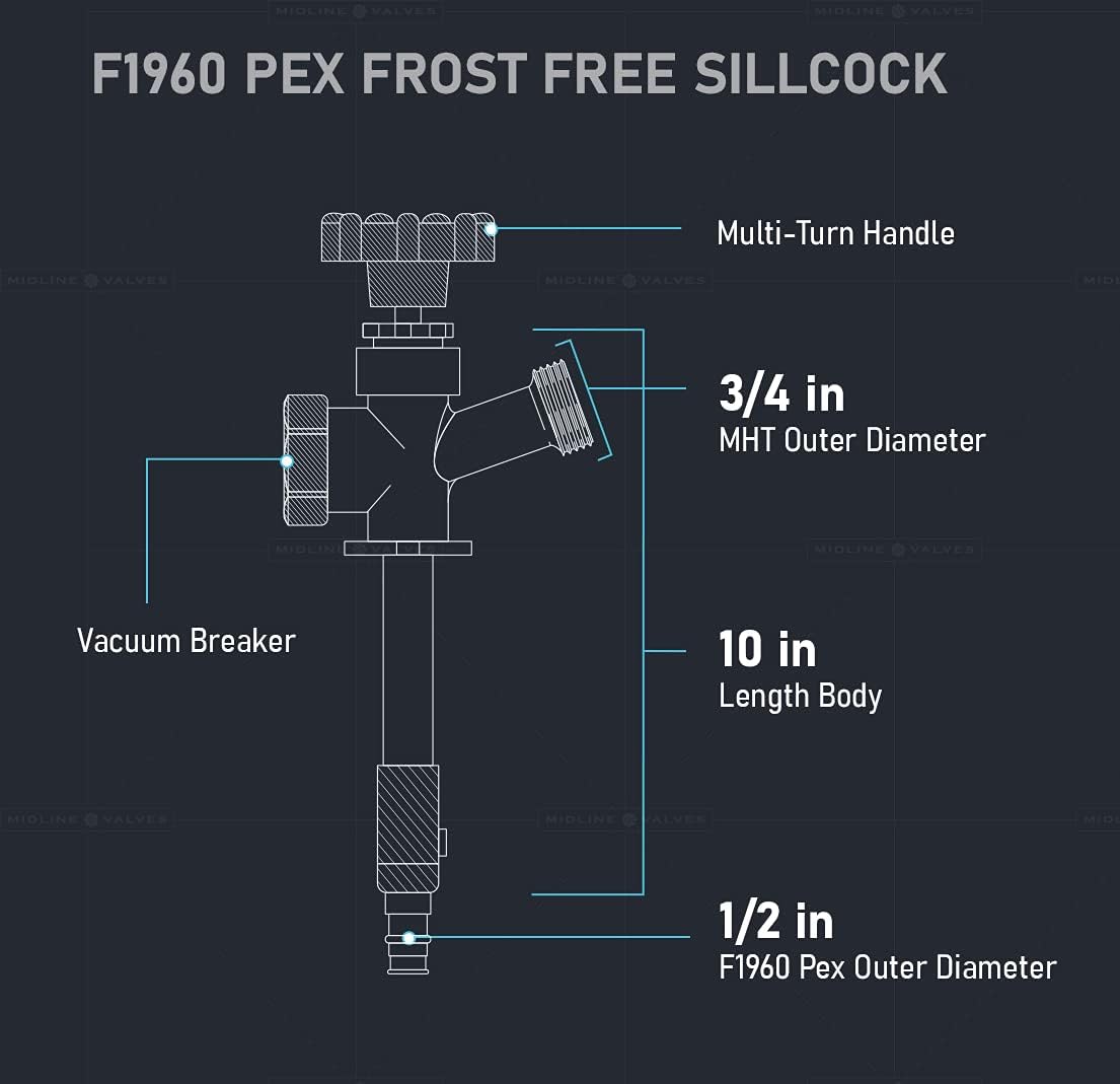 10 Inch Frost-Free Anti-Siphon Sillcock with Vacuum Breaker – Lead-Free Outdoor Faucet, 1/2" PEX-A Inlet x 3/4" Hose