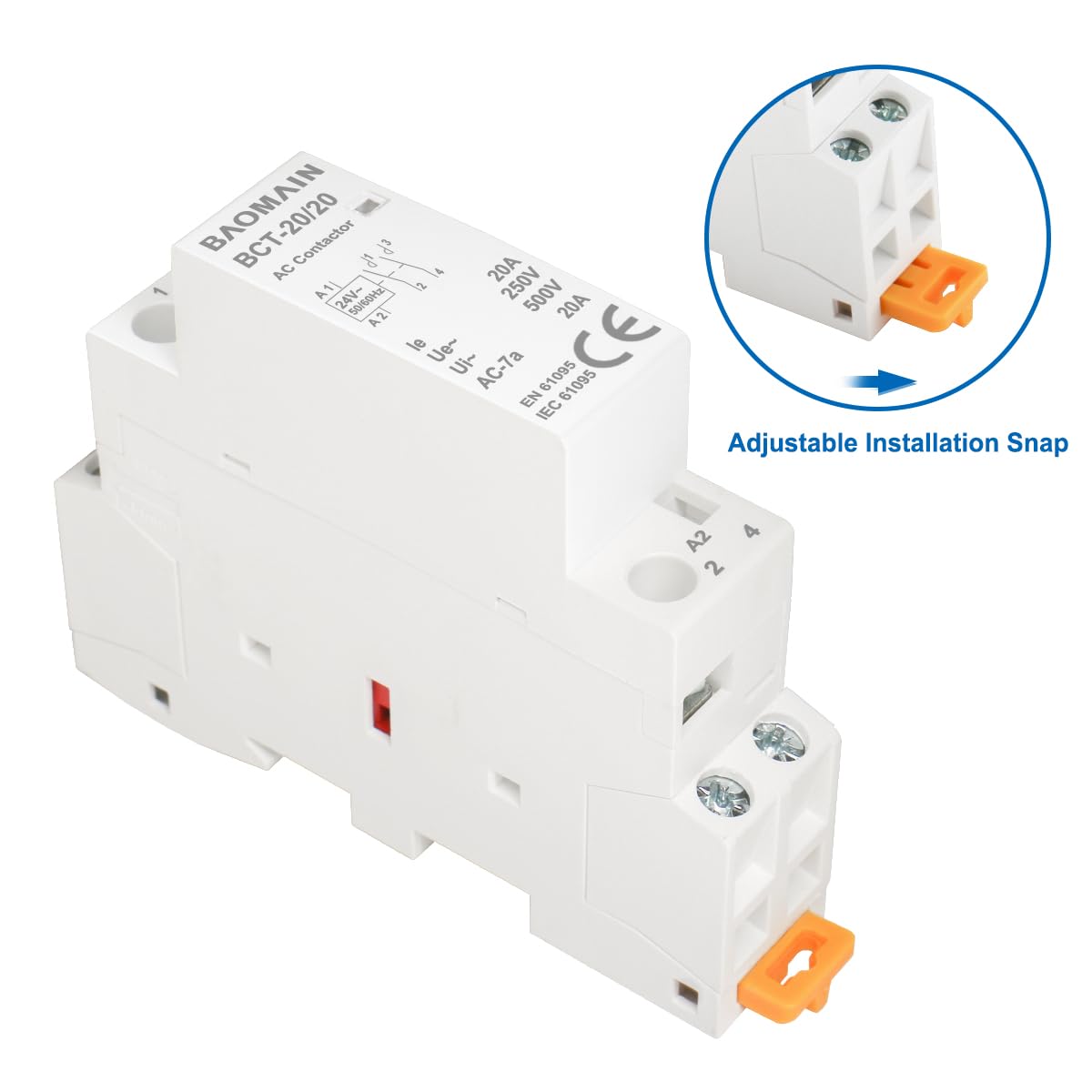 BAOMAIN 24V AC 2-Pole 20A Modular Contactor, 2NO, DIN Rail Mount