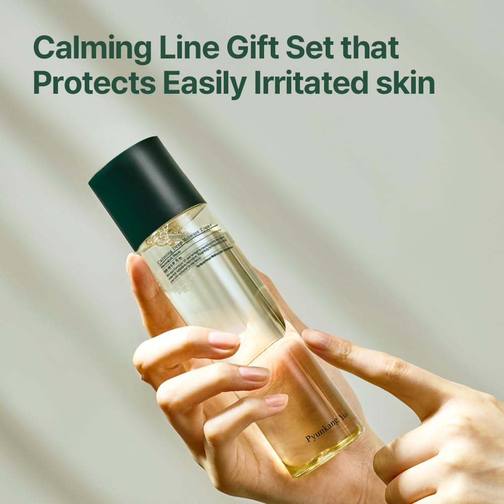 PKY Calming Line Gift Box Set-Korean Facial Skin Care Essential for Daily Moisturizing with Toner, Serum, Cream