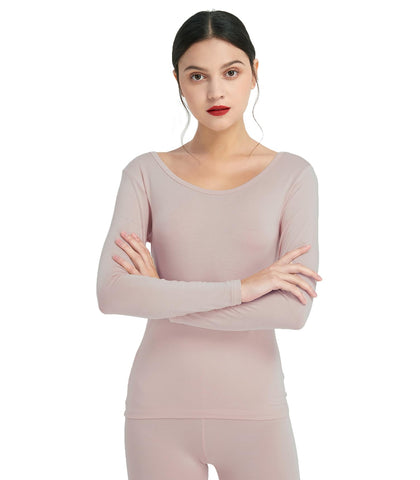 Women's Scoop Neck Ultrathin Modal Thermal Baselayer Top Skin Pink