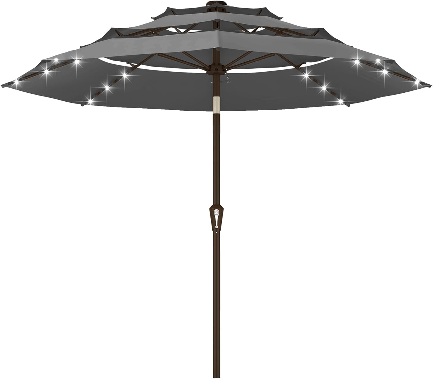 10ft Patio Umbrella with Solar Lights, 3 Tier Lighted Table Umbrella Outdoor Patio with Easy Crank & Tilt, 8 Sturdy