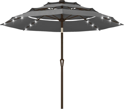10ft Patio Umbrella with Solar Lights, 3 Tier Lighted Table Umbrella Outdoor Patio with Easy Crank & Tilt, 8 Sturdy