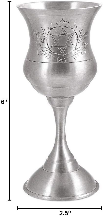 Traditional Shabbat Kiddush Cup 5.5 oz Goblet with Engraved Star of David - 6" Tall - by Zion Judaica - For Yom Tov