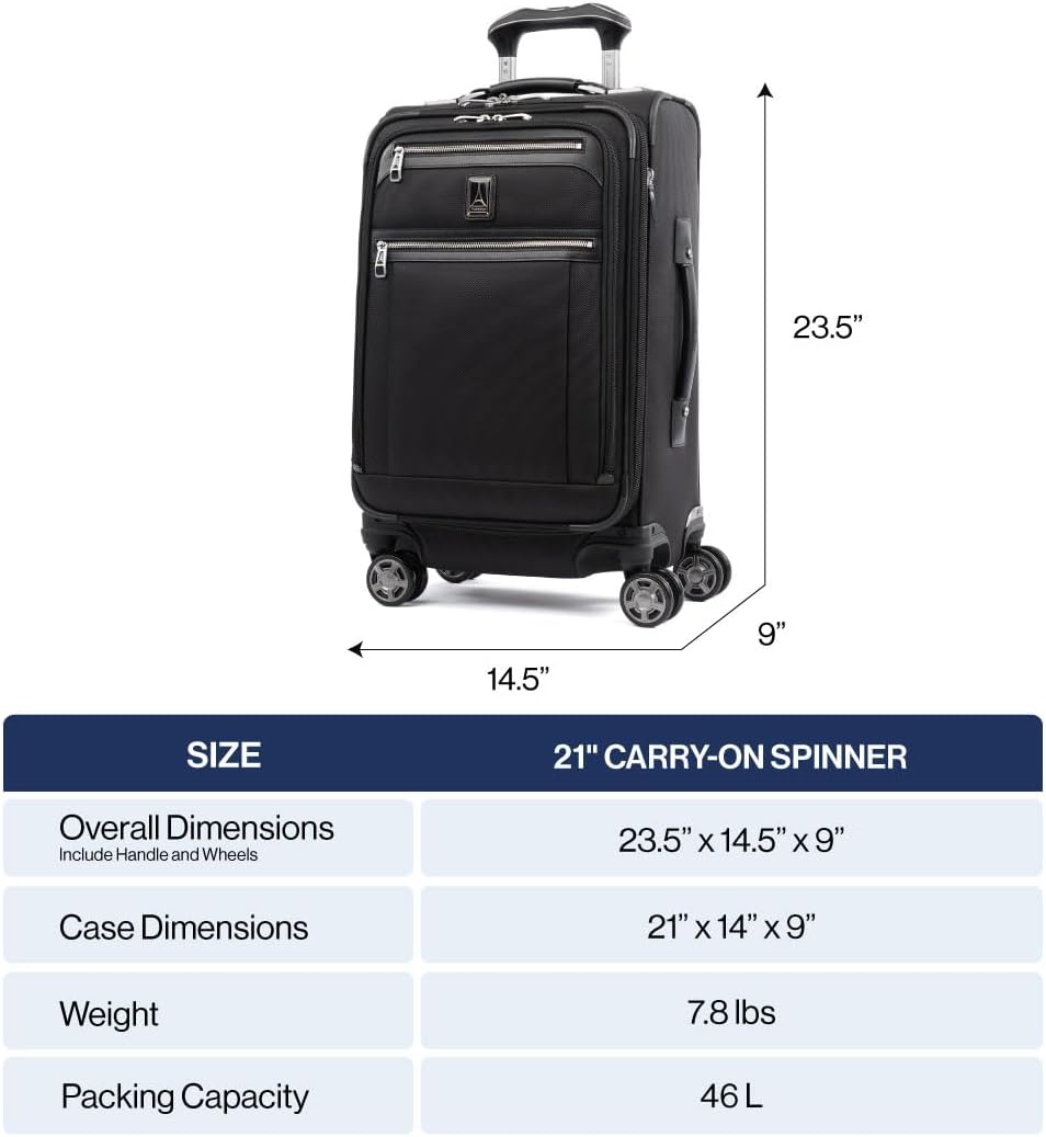 Platinum Elite Softside Expandable Carry on Luggage, 8 Wheel Spinner Suitcase, USB Port, Suiter, Men and Women