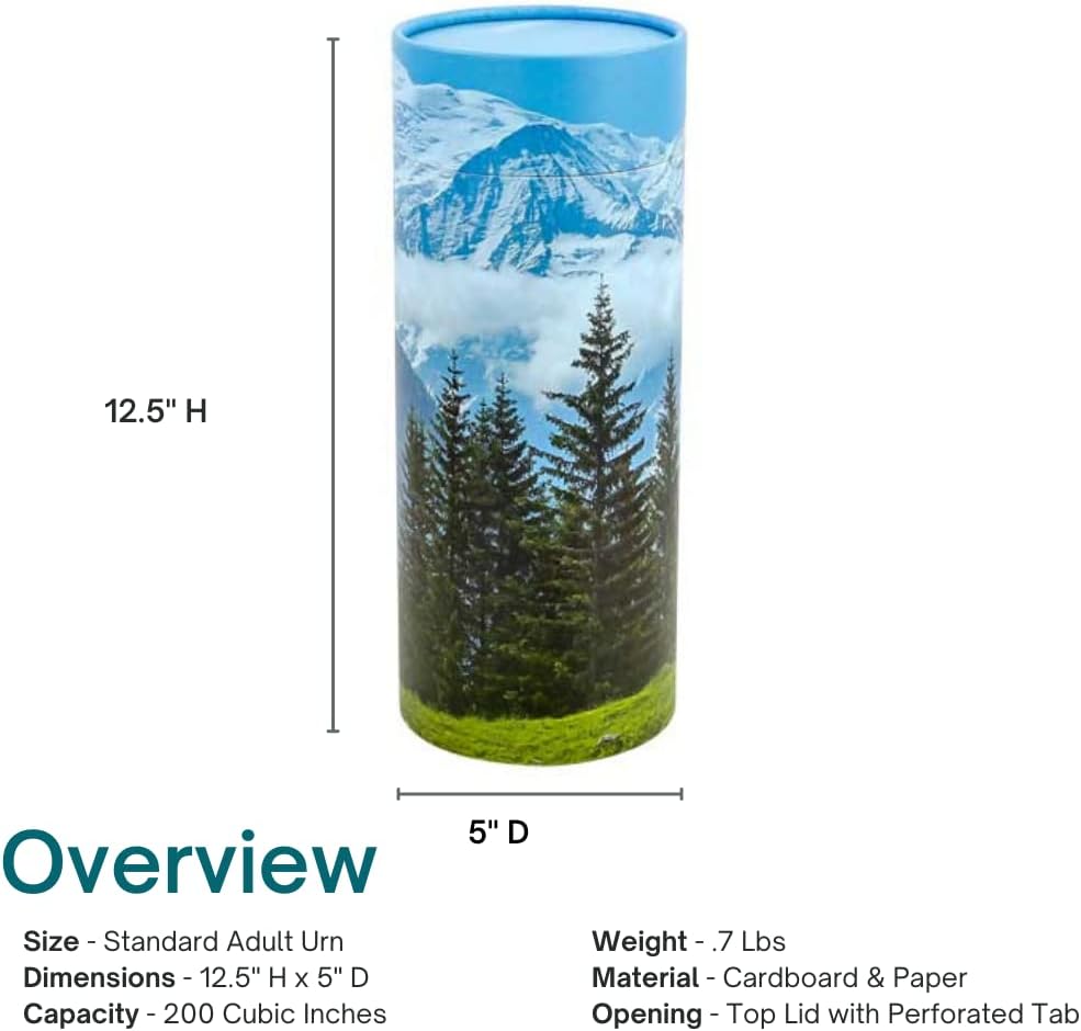 Mountain View Scattering Tube – Biodegradable Cremation Urn for Ashes, Adult Size, Eco-Friendly Scattering Urn with
