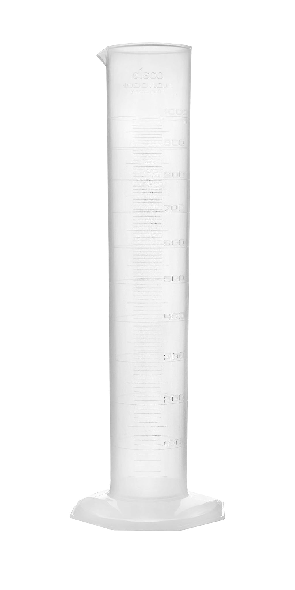 EISCO Graduated Cylinder, 1000mL - Class B Tolerance - Octagonal Base - Polypropylene Plastic - Industrial Quality, Autoclavable