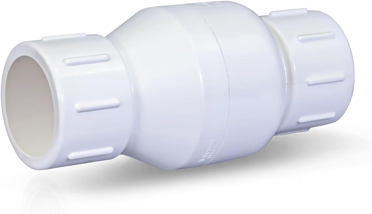 MIDLINE VALVE PVC Inline Check Valve for Backflow Prevention 1'' Solvent Connections White Plastic