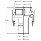 Gloxco Poly Cam Lock Fitting, Type C, 1-1/2" Female Camlock x 1-1/2" Hose Shank, Each