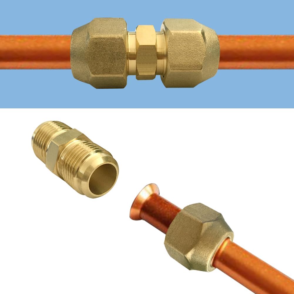 Joywayus 5 Pack Brass 3/8" Flare Nut SAE 45 Degree Flare Tube Fitting