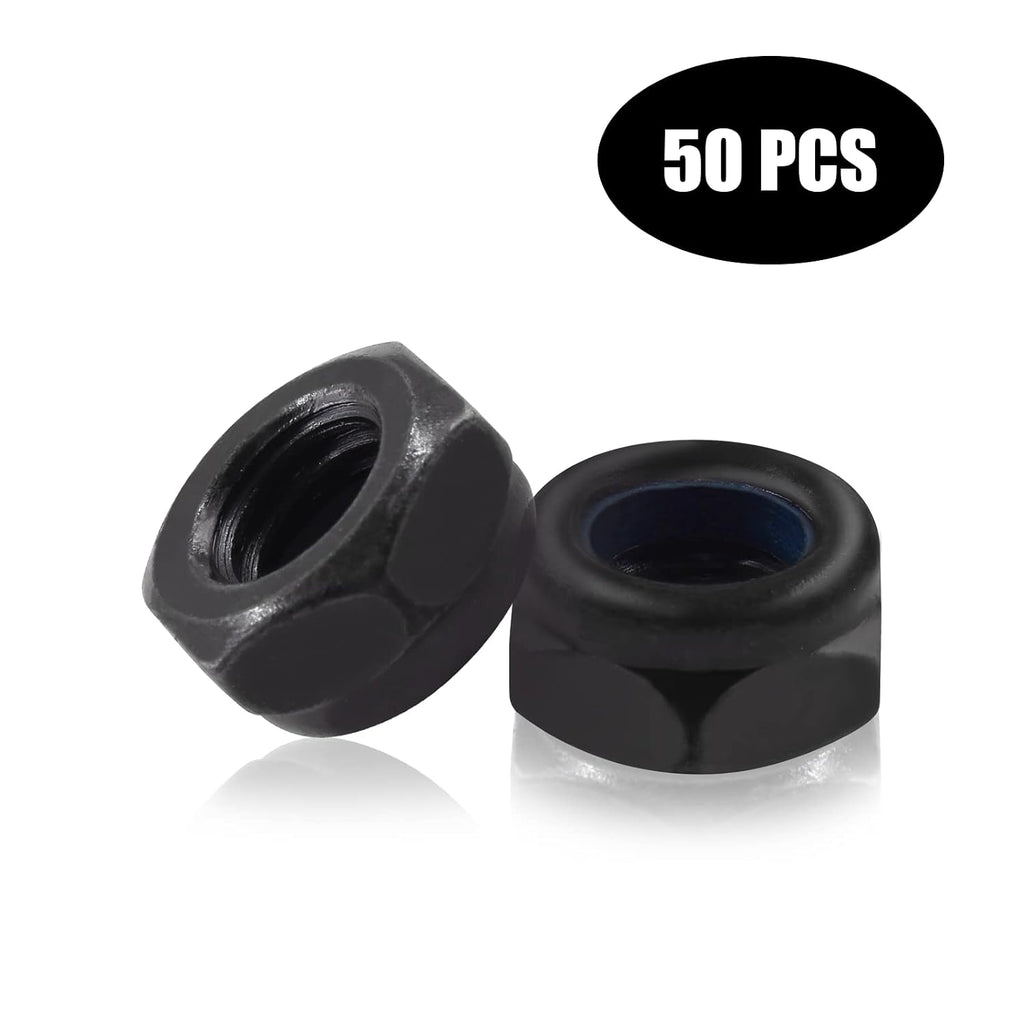 BokWin M5 x 0.8mm Black Zinc Plated Nylon Lock Nuts, 50PCS