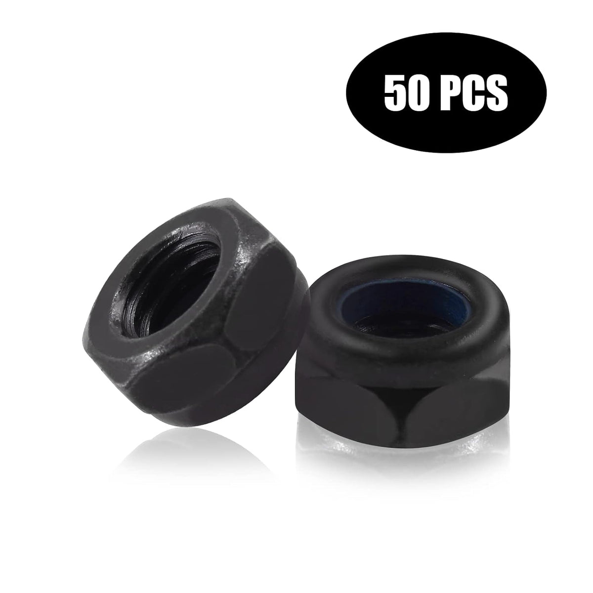 BokWin M5 x 0.8mm Black Zinc Plated Nylon Lock Nuts, 50PCS