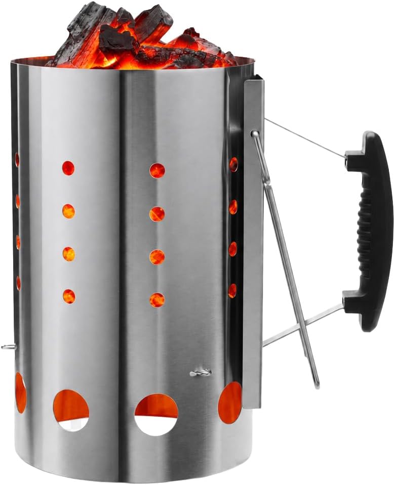 Stainless Steel Charcoal Chimney Starter – Perfect for Binchotan Charcoal & All Lump Charcoals and Briquettes, Built