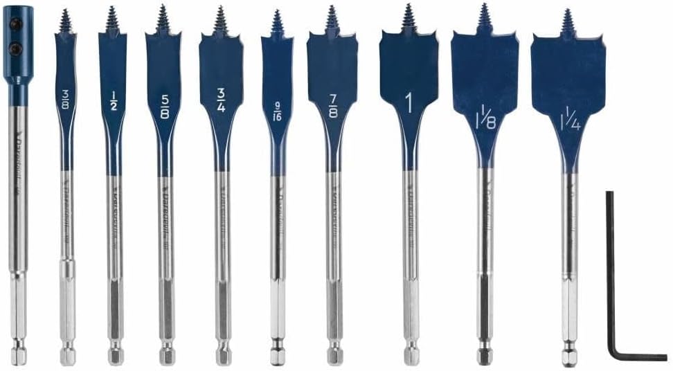 BOSCH DSB5010 Daredevil 10-Piece Standard Spade Bit Set w/Full Cone Threading and Spurred Tip, Blue