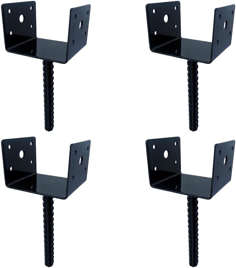 6"x5" 4PCS U Shape Fence Post Holder Black Powder Coated,Ground Spike Post Anchor Metal Concrete Post Anchor Deck