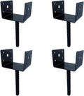 6"x5" 4PCS U Shape Fence Post Holder Black Powder Coated,Ground Spike Post Anchor Metal Concrete Post Anchor Deck