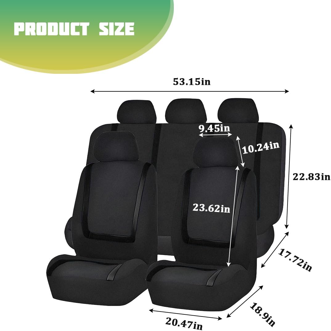 Car Seat Covers Full Set, Soft Breathable Vehicle Front and Rear Split Bench with Headrest Cover, Comfortable