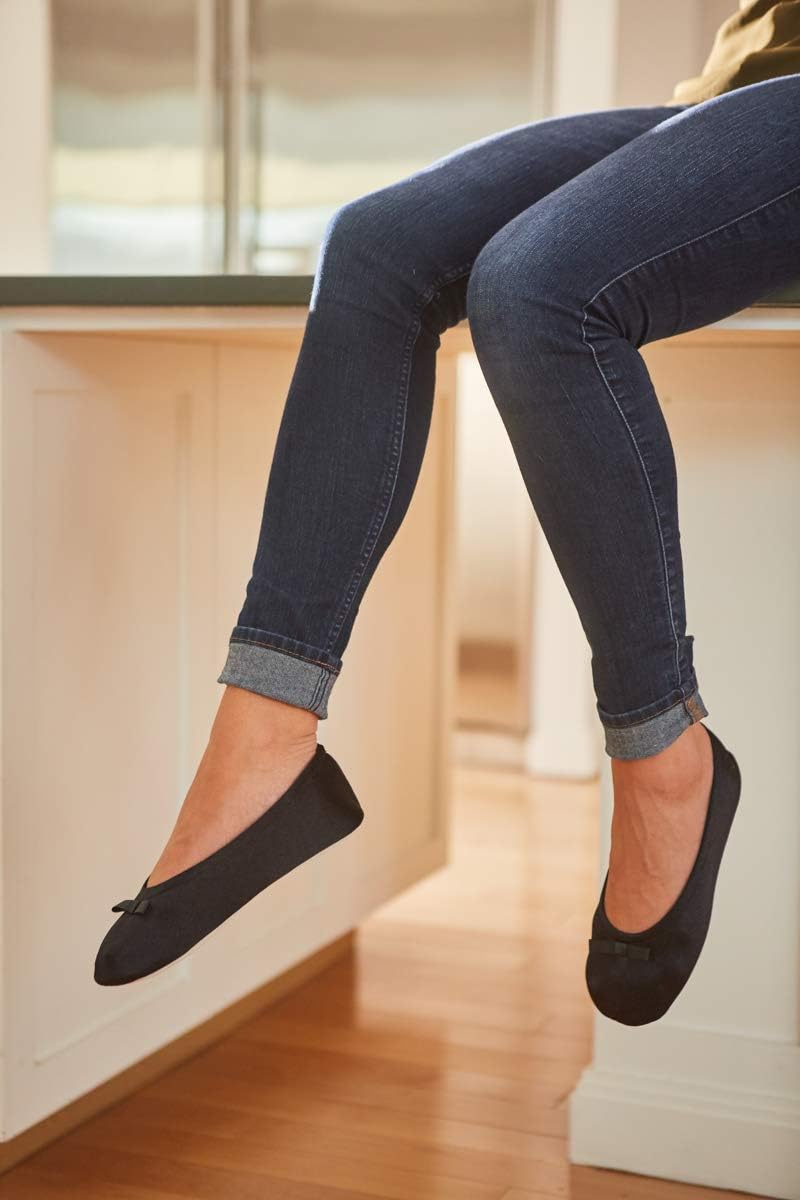 Women's Satin Ballerina Slippers with Classic Ribbon Bow and Suede Sole