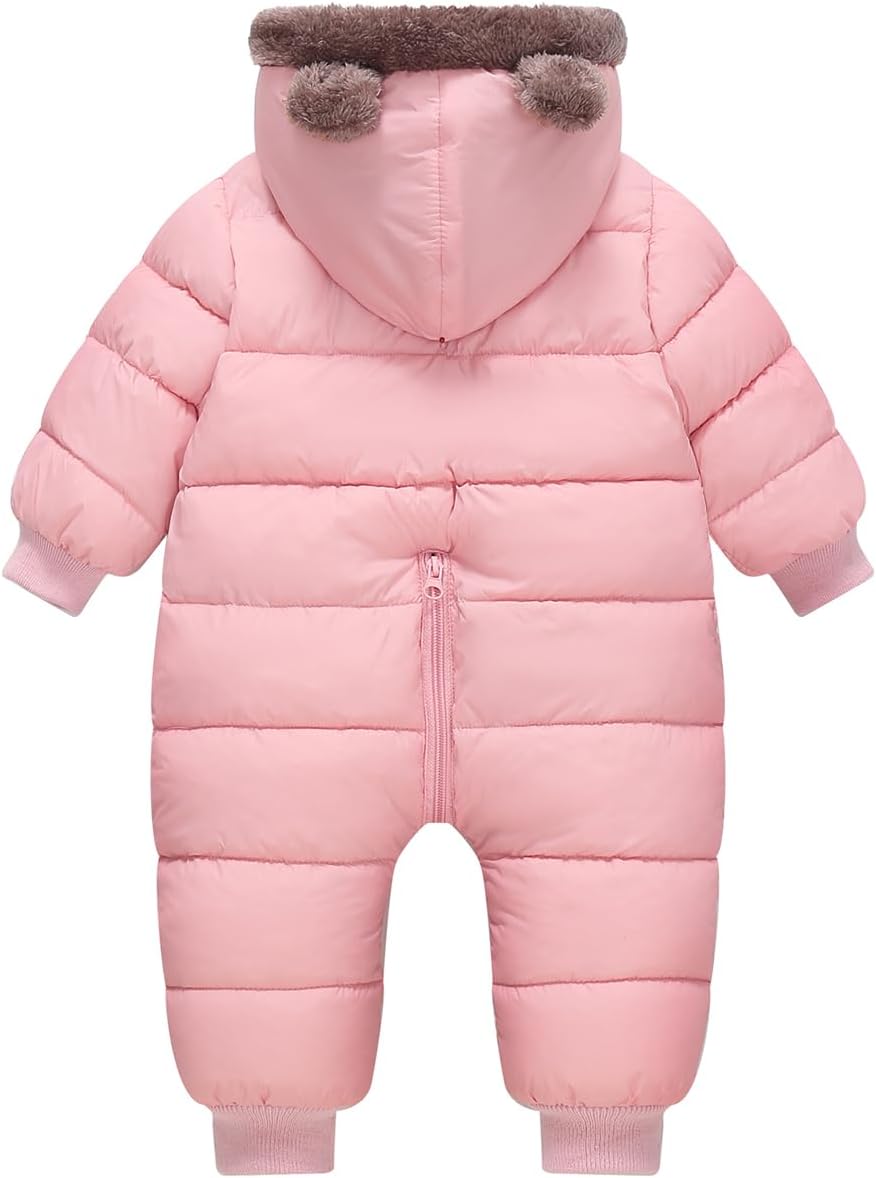 Toddler Snow Suit Baby Snowsuit Infant Winter Puffer Clohtes Hoodie | Boy Girl 0-3-6-9-12-18-24 Months 1T 2T 3T Pink