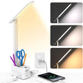 Desk Lamp with Pen Holder, LED Desk Lamps for Home Office, Power Strip with 3 Outlets 4 USB Charging Ports(2 USBC), 3