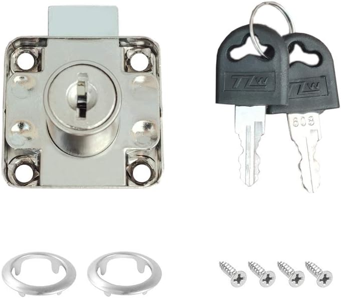Cam Drawer Lock - 5/8 Inch (16mm) Bore 7/8 Inch (21mm) Cylinder Length Chrome for Office Desk Cabinet Door, Keyed