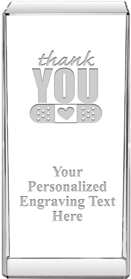 4.5" Signature Thank You with Band Aid Crystal Award, Custom Engraved Thank You with Band Aid Trophy, Engraving Included