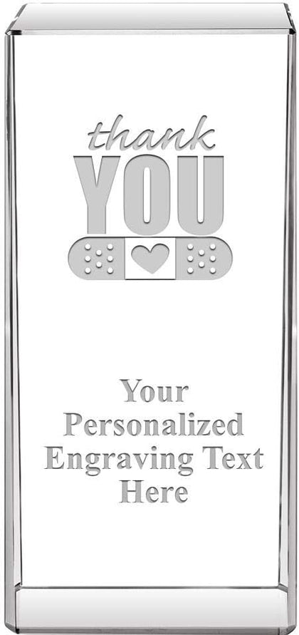4.5" Signature Thank You with Band Aid Crystal Award, Custom Engraved Thank You with Band Aid Trophy, Engraving Included
