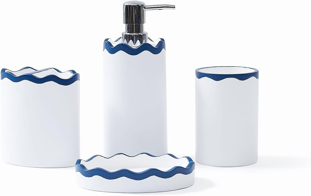 RIC Rac 100% Resin 4 Piece Bath Accessory Set in Navy, All Season, Adult Size, Oeko-TEX Certified