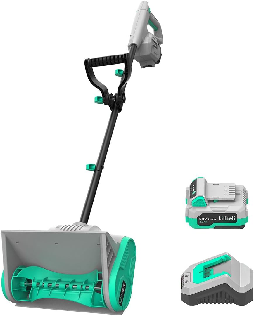 Cordless Snow Shovel, 20V 12-Inch Battery Powered Snow Thrower, Battery Snow Blower with Auxiliary Handle, with 4.0Ah