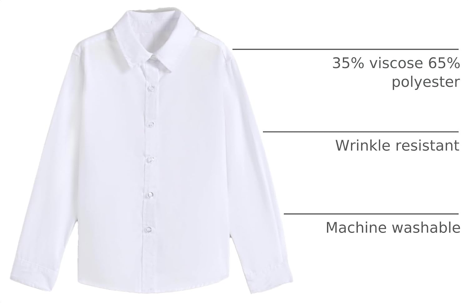 Boys Girls Long Sleeve Button Down Shirts White Uniform Blouse School Top Formal Collared Outfits for Kids