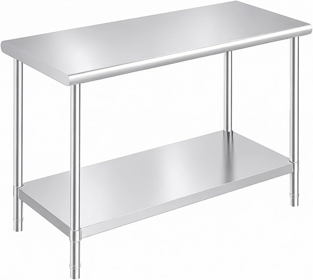 Stainless Steel Prep Table 30 x 48 Inches | NSF certified work table with adjustable undershelf for kitchen, garage
