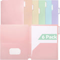 Plastic Folders with Pockets, 3 Hole Punched for 3 Ring Binder, 1/3 Cut Index Tabs for Quick Find, Pastel 6 Pack