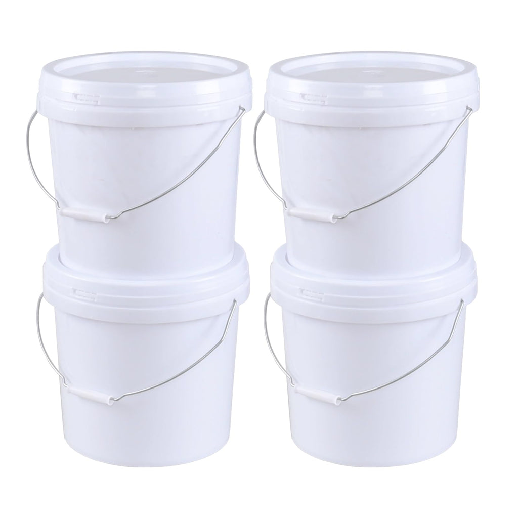 4 Gallon White Plastic Food Grade Bucket Pail with Handle, 4-Pack