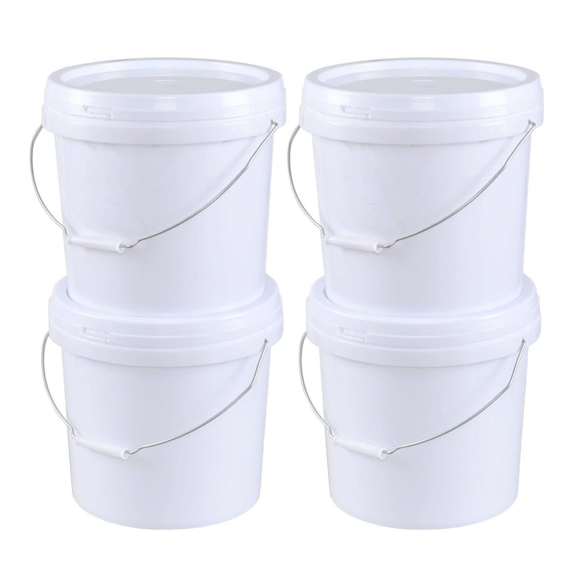 4 Gallon White Plastic Food Grade Bucket Pail with Handle, 4-Pack