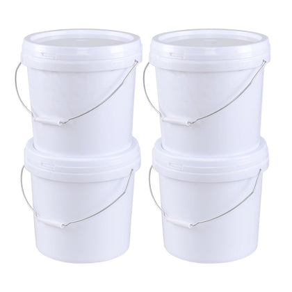 4 Gallon White Plastic Food Grade Bucket Pail with Handle, 4-Pack