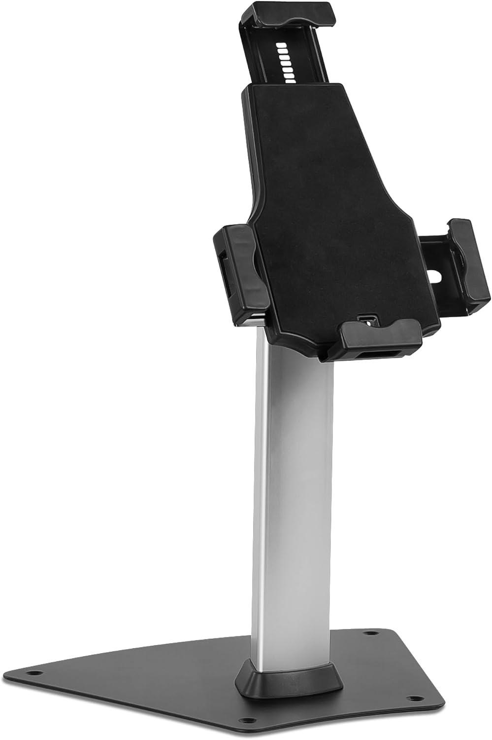 Secure Universal Tablet POS Kiosk Stand with Locking Clamp & Bolt-Down Base, 360° Rotation & +80°/-65° Tilt, Wall or
