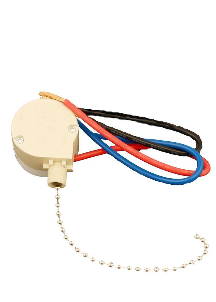 Leviton Ceiling Fan Pull Chain Switch, 3-Amp Single-Pole, 2-Circuit 4-Position, 1689-50, Ivory