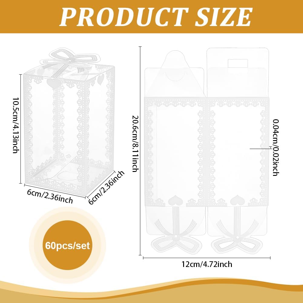 60Pcs 2.3x2.3x4 Inch Transparent PVC Favor Boxes