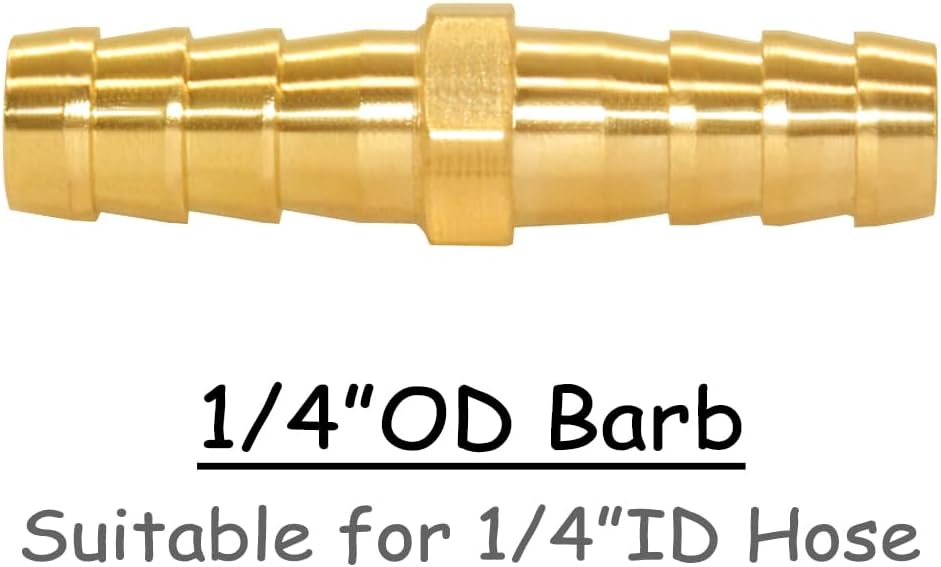 Uenede Brass 1/4" Barb Straight Splicer Mender Hose Barbed Fittings, 8PCS
