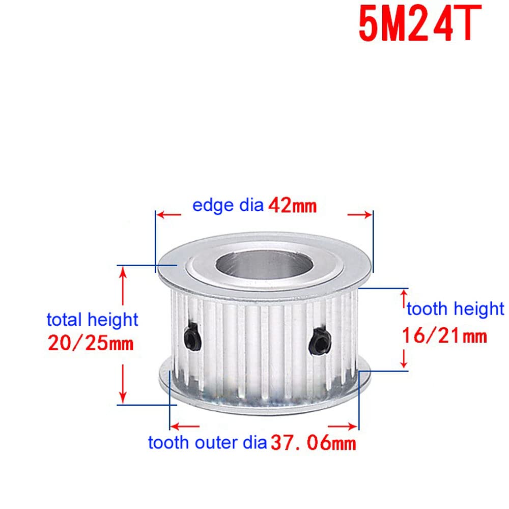 5M 24T Timing Pulley 5mm Pitch 10mm Bore 27mm Tooth Width Aluminum Synchronous Wheel Without Step for 25mm Width Belt (5M 24T; Tooth Width:27mm, bore:10mm, 1)