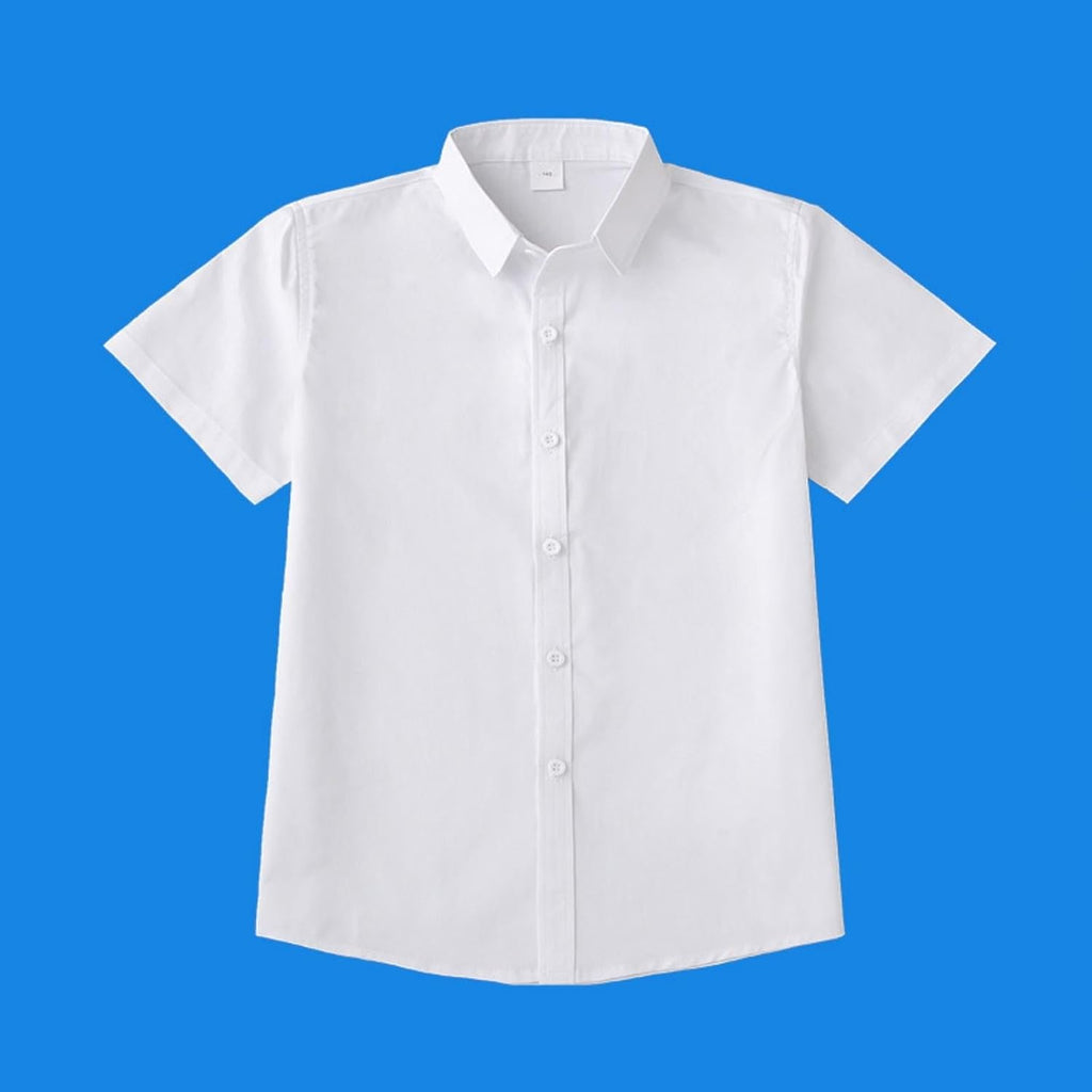 Boys Short Sleeve Dress Shirts Formal Uniform Oxford Button Down Shirt Girls School Blouses Cotton Casual Tops Summer