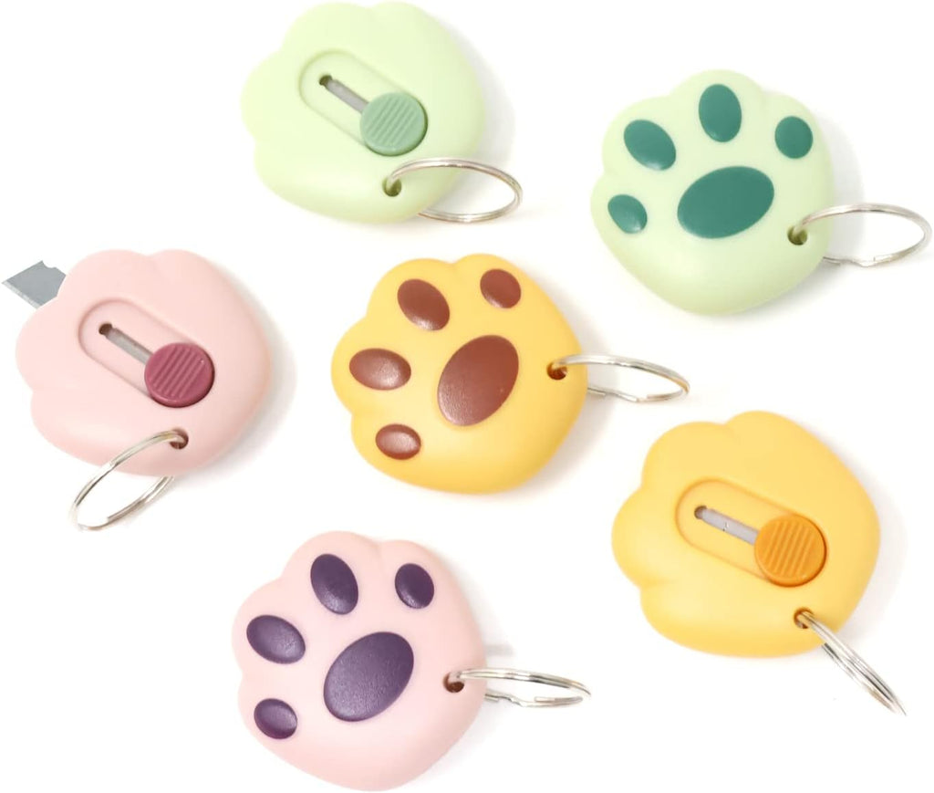 6PCS Creative Cute Cat Paw Mini Utility Knives Portable Art Knife Retractable Envelope Knife Letter Opener Carton