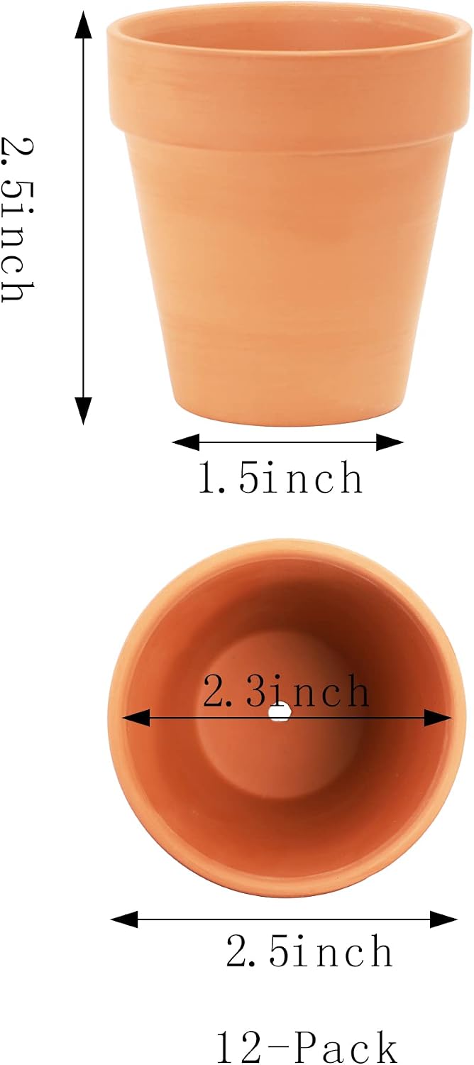 2.5 inch Terracotta Pots with Drainage Holes,Small Mini Clay Ceramic Pottery Planter,Cactus Flower Terra Cotta