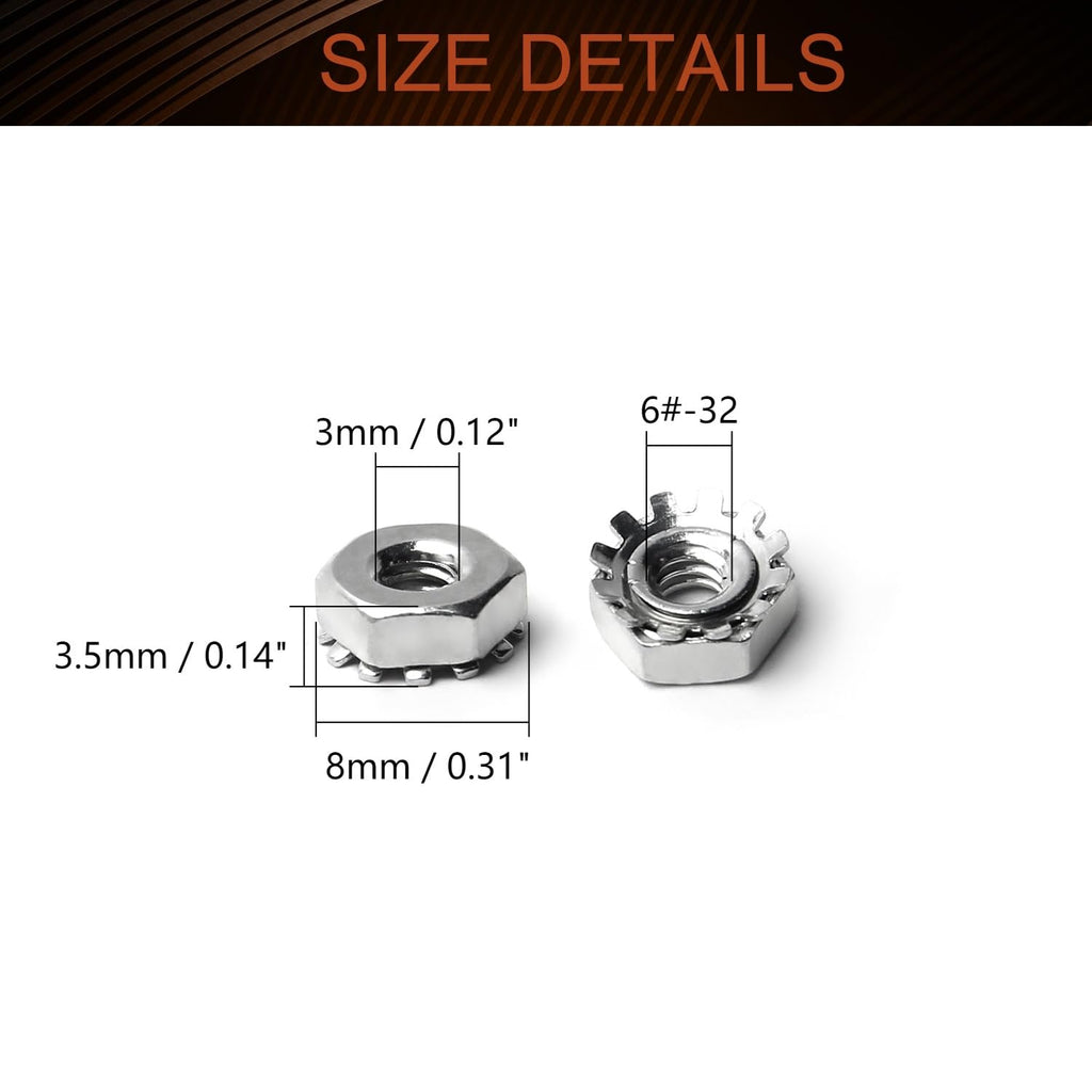 MroMax #6-32 K-Lock Nuts, Keps Nuts, External Tooth Washer Nuts, 100Pcs