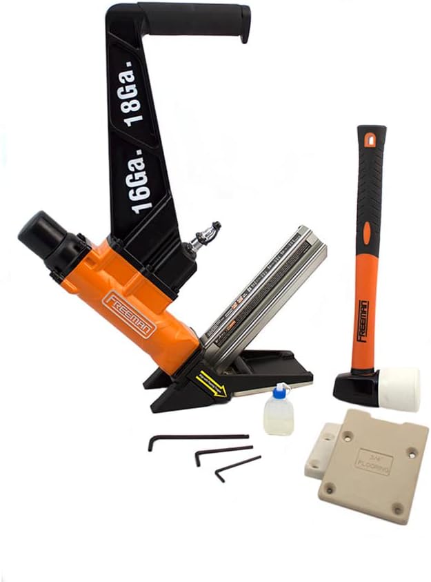PF1618GLCN Pneumatic 3-in-1 16-Gauge and 18-Gauge 2" Flooring Nailer with Flooring Mallet and Interchangeable Base
