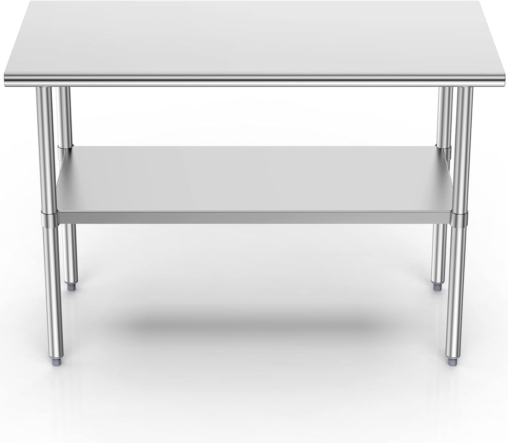 Stainless Steel Table for Prep & Work, 24x48 Inches, Metal Commercial Heavy Duty Table with Adjustable Under Shelf